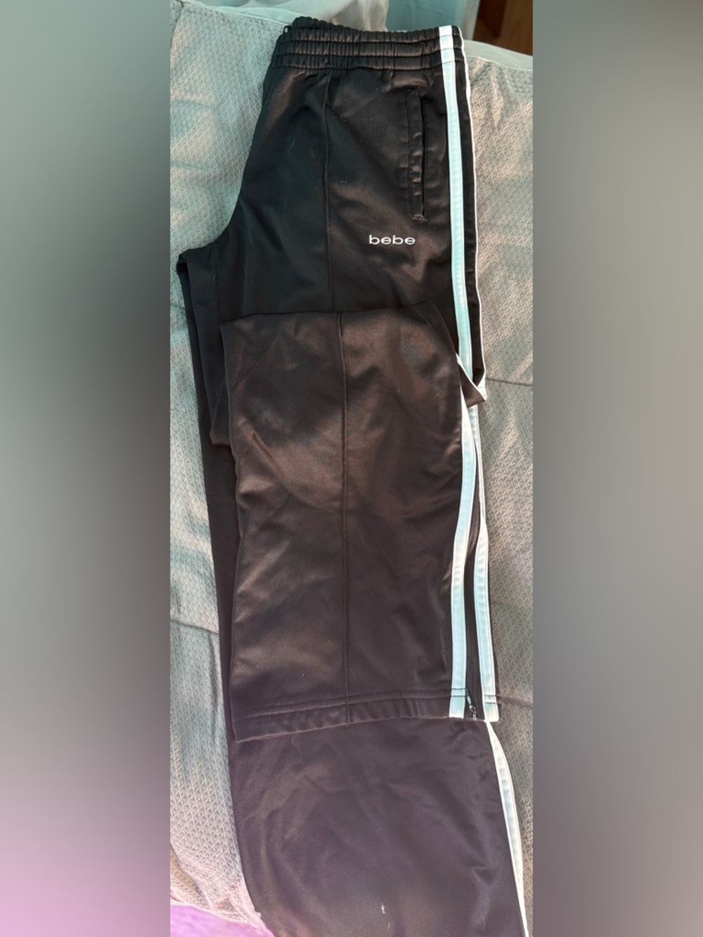 VTG 90’s bebe Black Drawstring Flare Leg Track Pants Sz Large